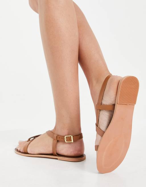 Warehouse multi strap toe thong sandals in tan