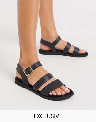 black leather footbed sandals