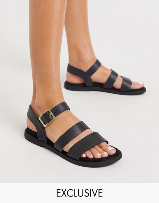 Warehouse multistrap footbed leather sandals in black