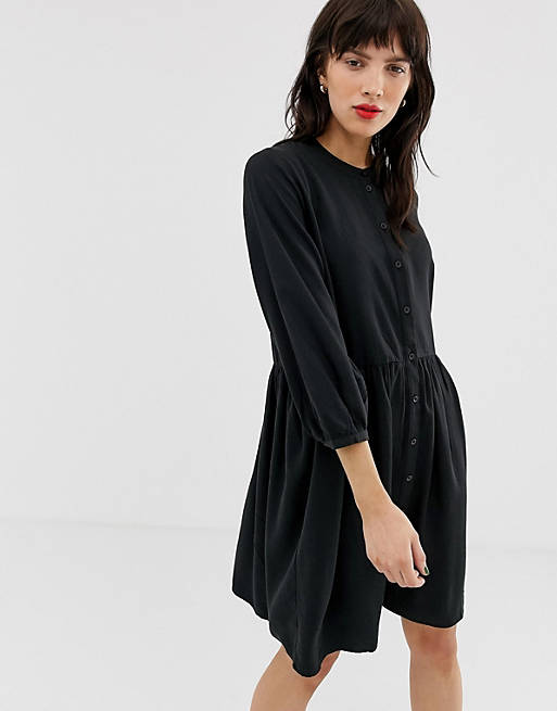 Warehouse oversize collarless dress in black
