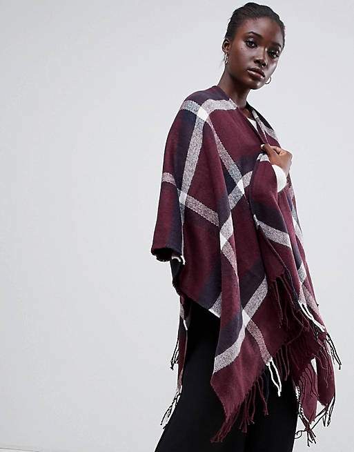 Warehouse oversized knitted scarf in red check