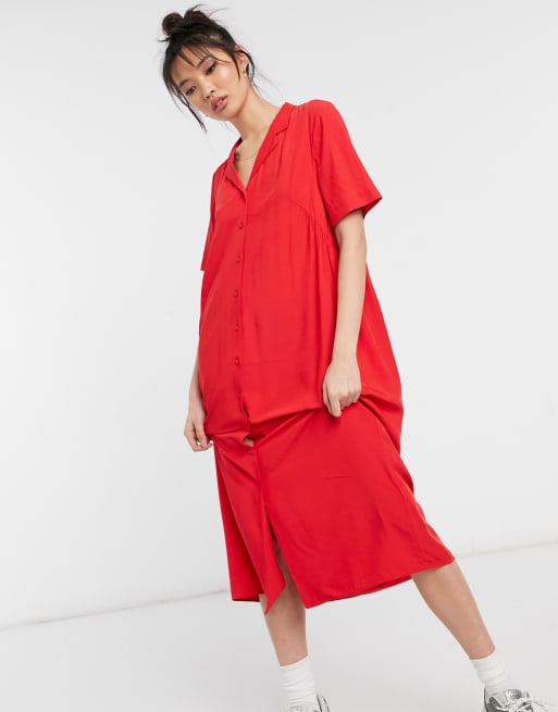 Red oversized shirt hot sale dress