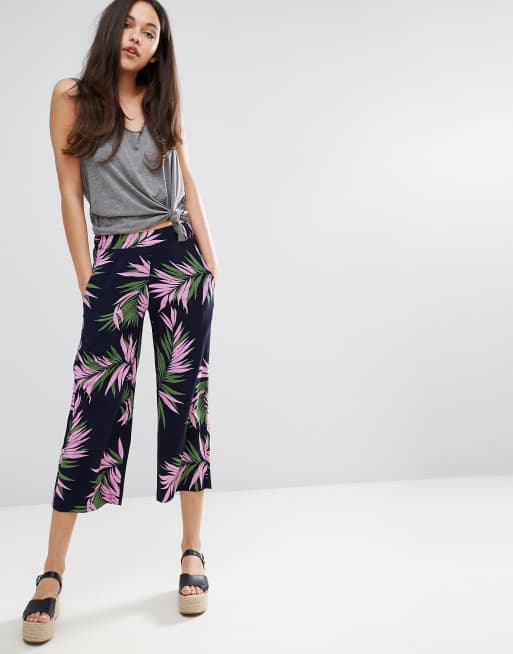 Warehouse Palm Print Cropped Pants
