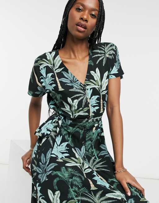 Palm print cheap midi dress