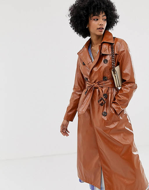 Warehouse patent trench coat in tan