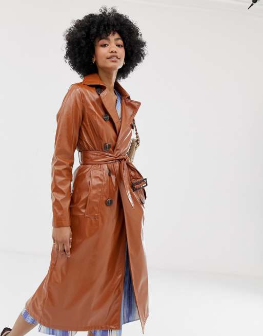 Warehouse patent trench coat in tan