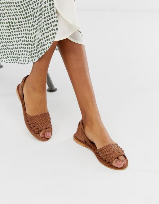 Warehouse plaited huarache sandals in tan ASOS