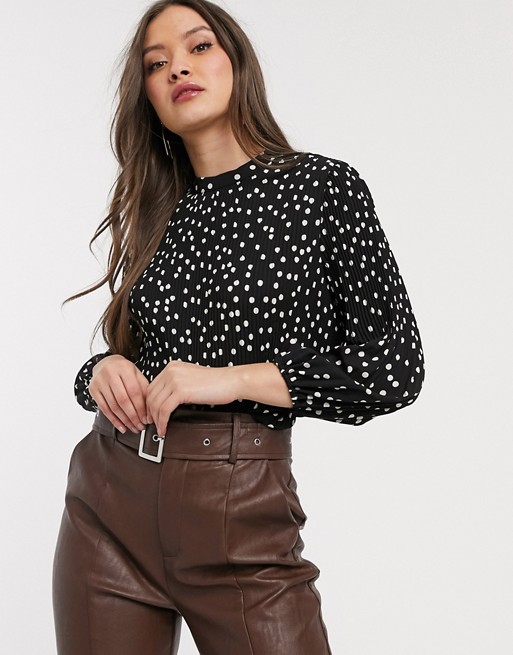 Warehouse pleated blouse in polka dot