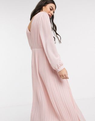 Warehouse pleated maxi dress in pink | ASOS