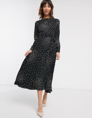 foil spot pleated midi dress warehouse