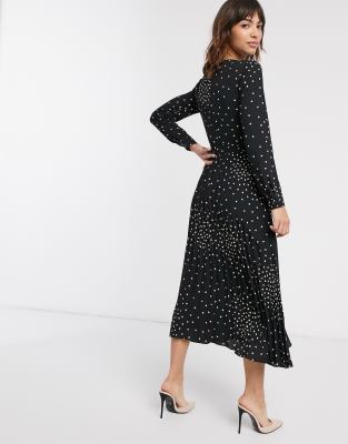 warehouse mixed spot pleated dress