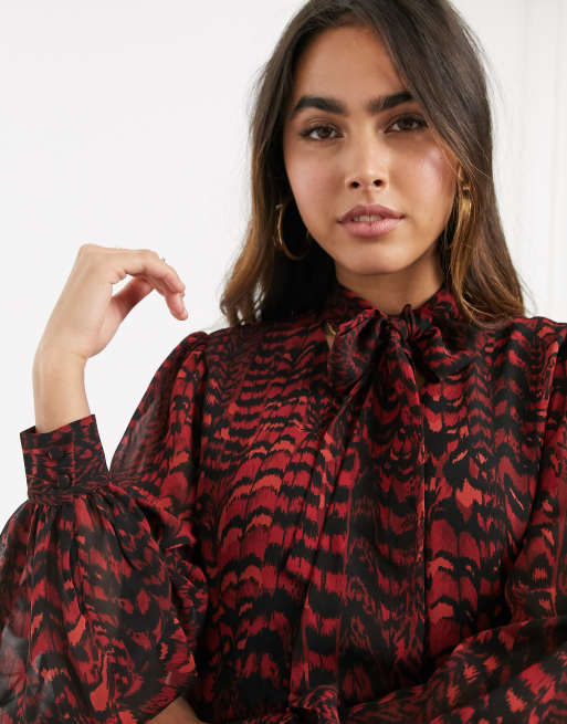 Warehouse red leopard outlet print blouse