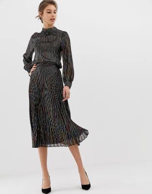 warehouse foil pleated dress