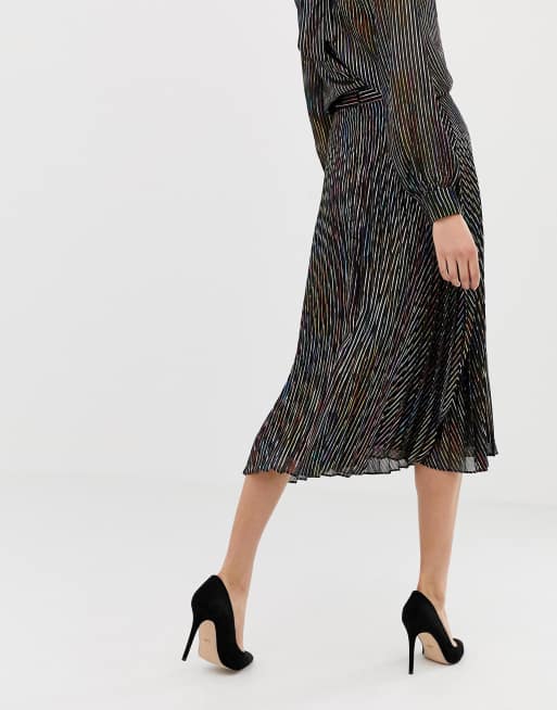 Warehouse pleated midi skirt in metallic rainbow