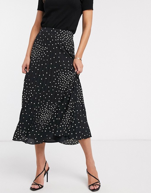 Warehouse pleated midi skirt in polka dot
