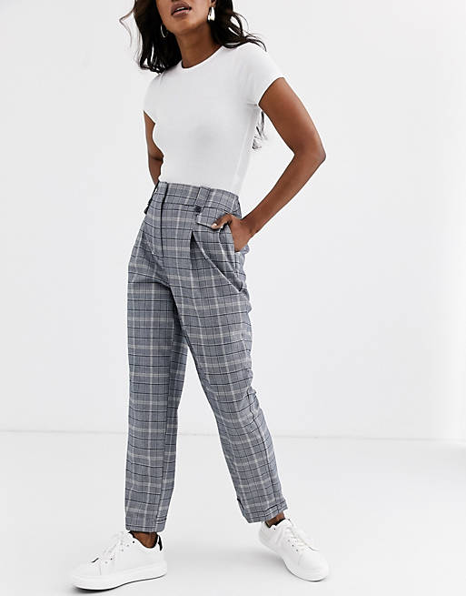 Warehouse pleated peg pants in gray check