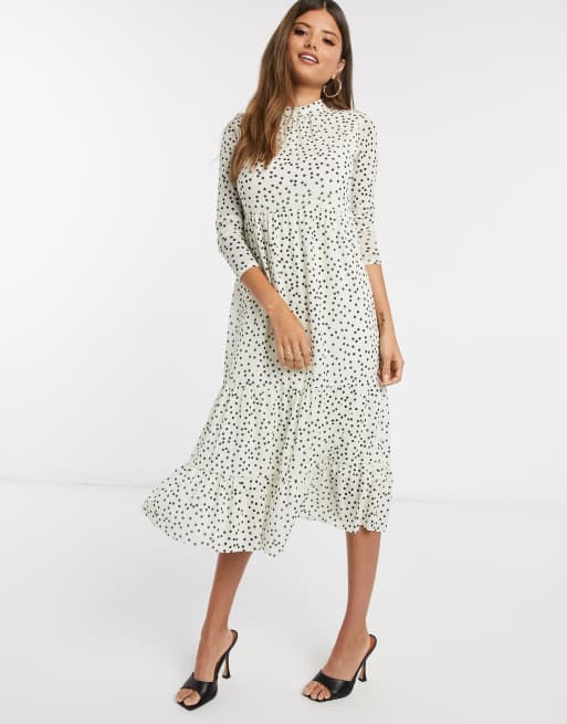 Polka dot 2025 tiered midi dress