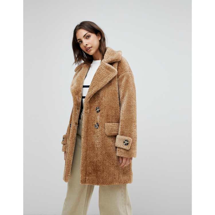 Warehouse double breasted 2024 coat in camel