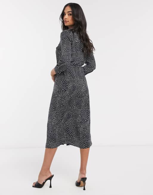 Warehouse printed midi shirt dress in black