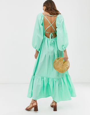 warehouse puff sleeve crepe dress