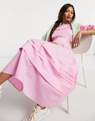 Warehouse puff sleeve maxi dress in pink