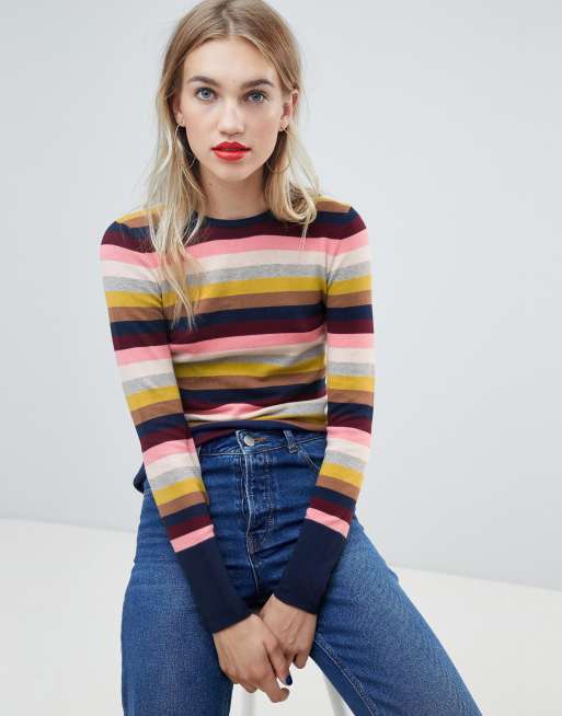 Warehouse rainbow stripe crew neck jumper | ASOS