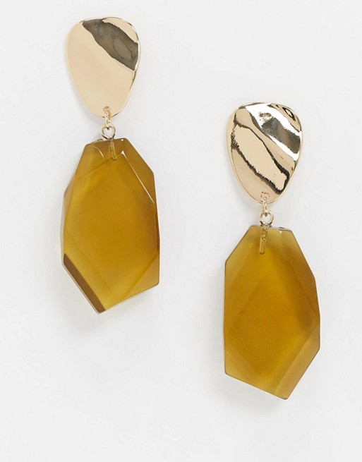 Warehouse resin cut drop earrings in olive