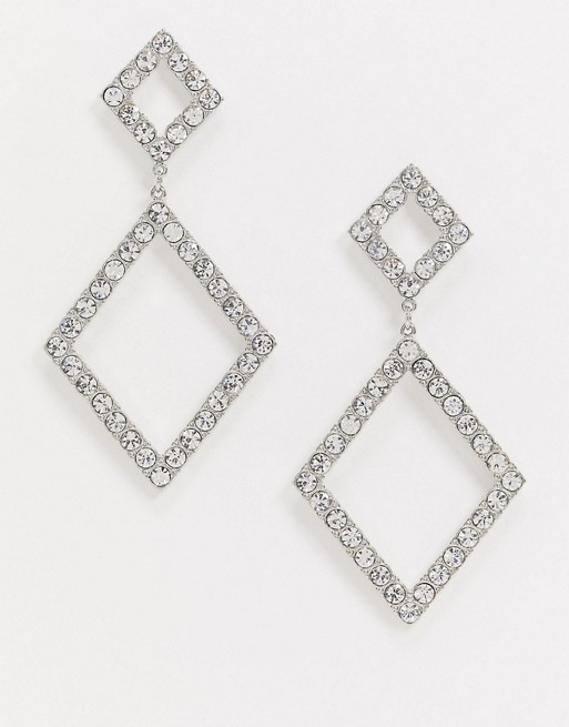 Warehouse rhinestone diamante statement earrings in silver