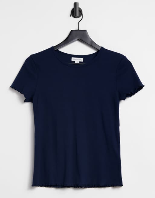 Warehouse rib lettuce edge t-shirt in navy