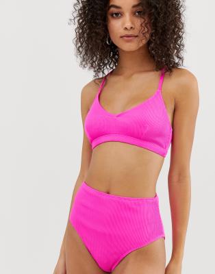 bright pink high waisted bikini