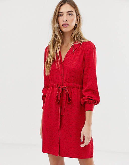 Warehouse - Robe chemise à imprimé lettres - Rouge