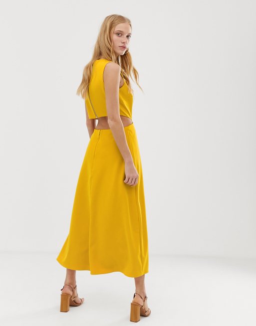 Warehouse - Robe mi-longue avec dos découvert - Jaune