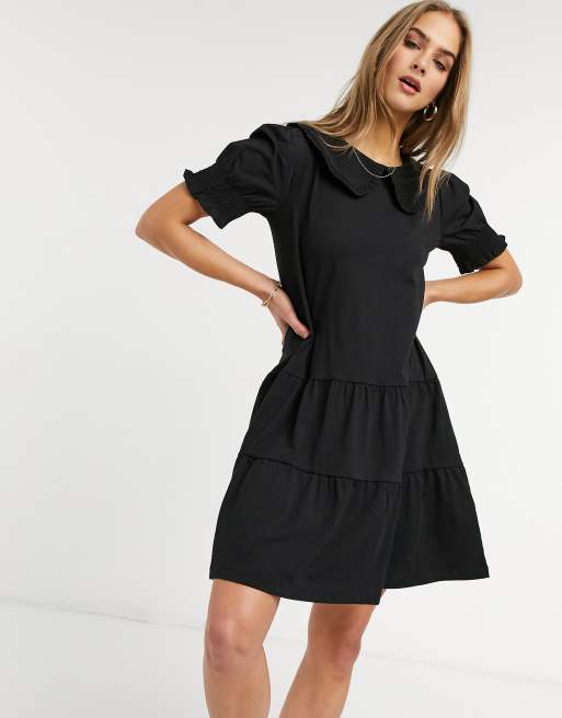 Warehouse - Robe t-shirt à col fantaisie - Noir