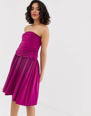 Warehouse Ruched Midi Skirt-Purple