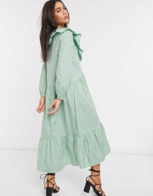 warehouse tie back ruffle dress
