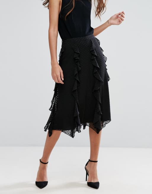 Warehouse Ruffle Spot Midi Skirt