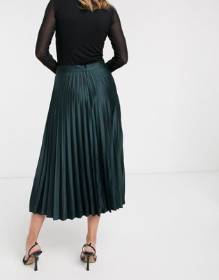 asos green pleated skirt