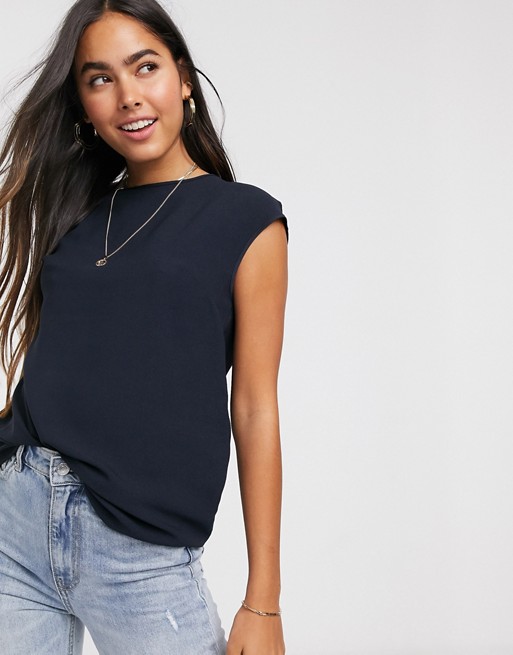 Warehouse satin tipped t-shirt in navy