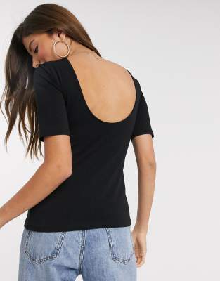 Warehouse scoop back t-shirt in black