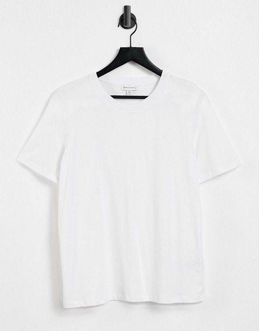 Warehouse sheer sleeve woven mix t-shirt in white