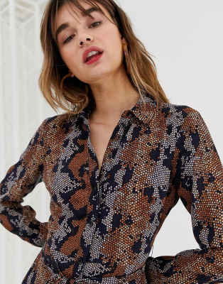 warehouse snake print shirt dress