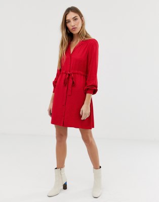 warehouse red shirt dress