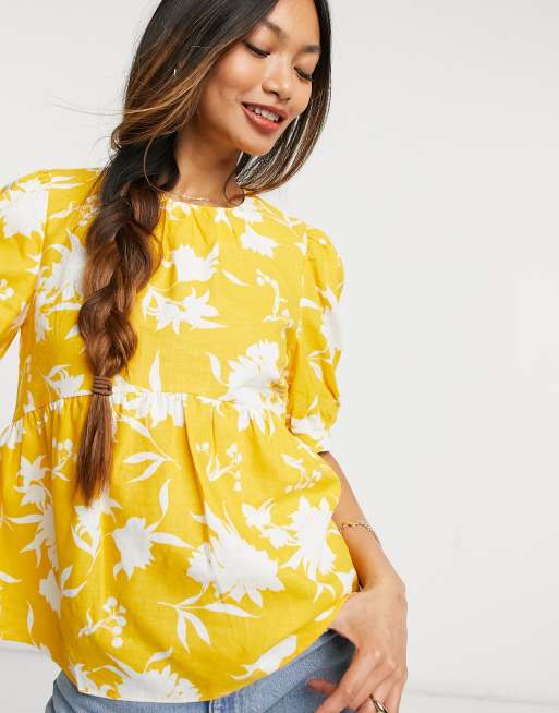 Women Yellow Floral Peplum Top