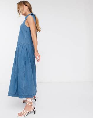 warehouse western denim midi shirt dress