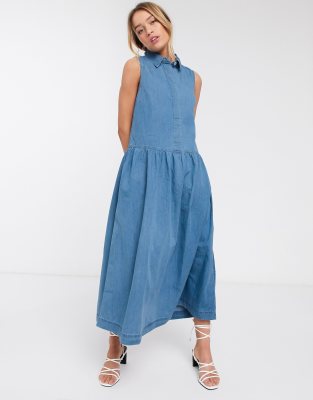 denim midi dress sleeveless