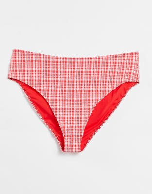 Warehouse - Slip bikini a vita alta a quadretti multicolore