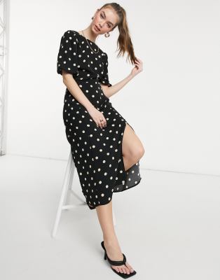 warehouse mixed spot midi dress