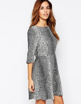 Warehouse Spotty Skater Dress With 3/4 Sleeves | ASOS