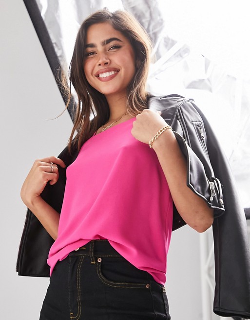 Warehouse square neck top in hot pink