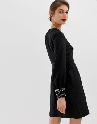 warehouse black star embellished cuff dress